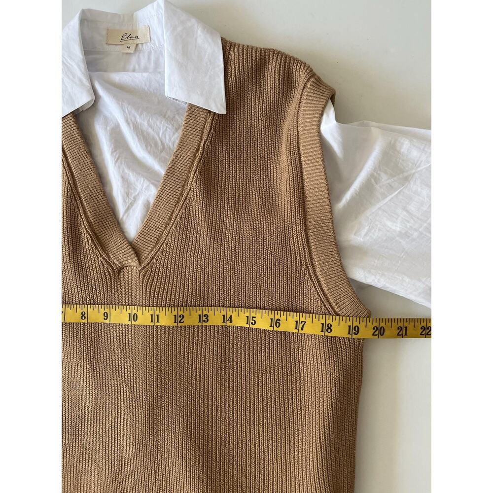 Elan Dress Womens M Brown Knit Layered Sweater Shirt V Neck Collared Side Tie - Picture 5 of 11